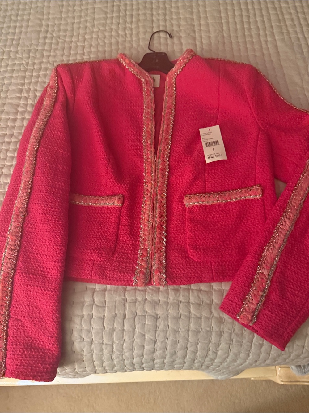 CAbi Hot Pink Tweed Open-Front Blazer